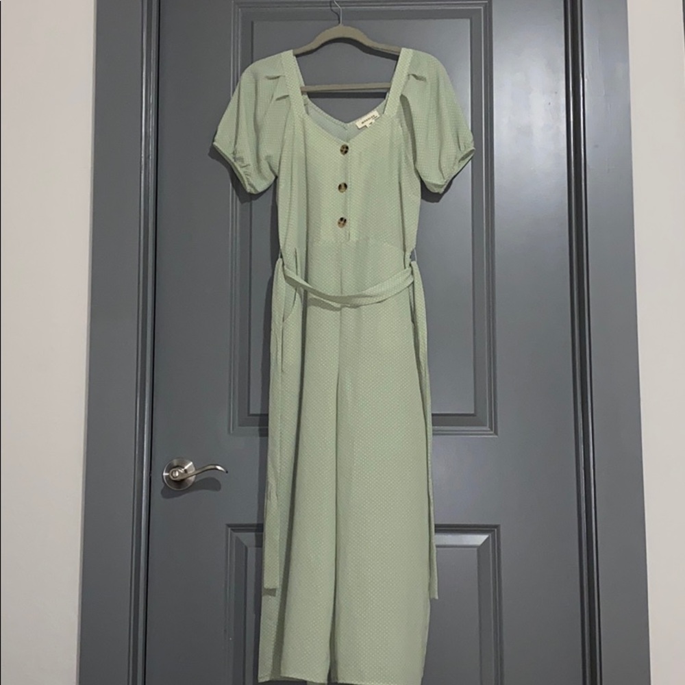 Very light green polka dot jumpsuit